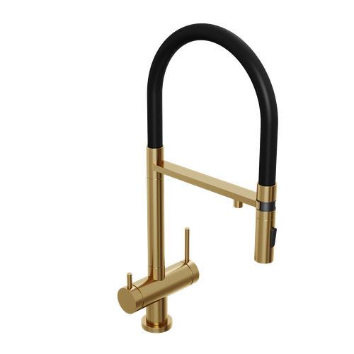 Смеситель для кухни Abelsberg Venta IXF73979BG c гибким изливом и возможностью подключения фильтра для воды, цвет королевское золото, PVD покрытие