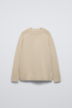 ZARA СВИТЕР ИЗ СМЕСОВОЙ ШЕРСТЯНОЙ ПРЯЖИ, ПЕСОЧНЫЙ