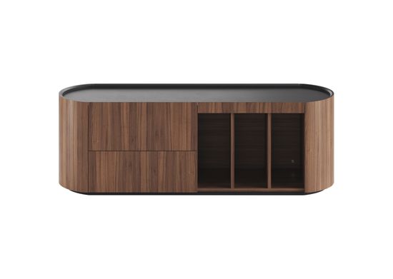 Тумба Lagom под ТВ 2 ящика 3 ниши ширина 140 см (орех, черный)