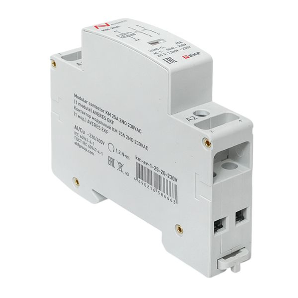 Контактор модульный КМ 25А 2NO 230В АС (1 мод.) AVERES EKF