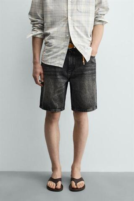 ZARA ДЖИНСОВЫЕ ШОРТЫ RELAXED FIT, ТЕМНО-СЕРЫЙ