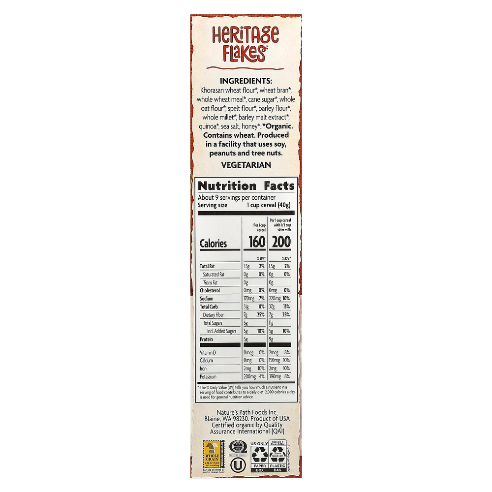 Nature's Path, хлопья Organic Heritage Flakes®, 375 г (13,25 унции)