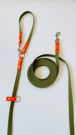 Перестёжка поводок для собак , биотан 5 м , 20 мм. Хаки и оранжевый.