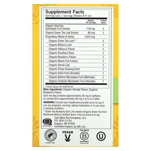 Yogi Tea, Slim Life, зеленый чай  с черникой, 16 чайных пакетиков, 32 г (1,12 унции)
