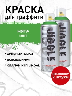Аэрозольная краска для граффити в баллончике JIGGLE PRO суперматовая, 520 мл, MINT / Мята - 2 шт