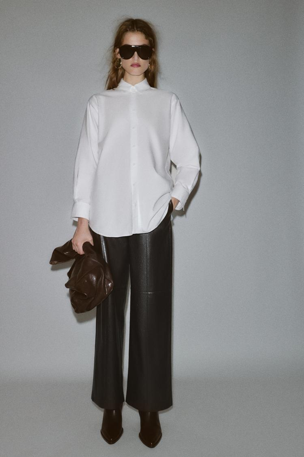 ZARA РУБАШКА ОКСФОРД ОВЕРСАЙЗ, БЕЛЫЙ