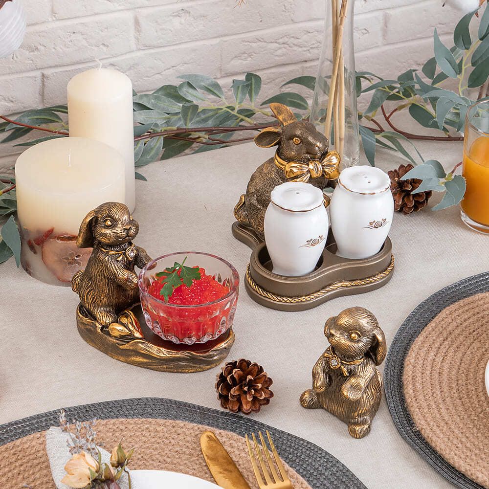 Фруктовница Кролик Эйприл Бронза с чашей из стекла