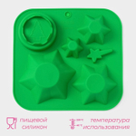 Форма для выпечки Доляна 3-д Елка, 6 ячеек, цвет зелёный