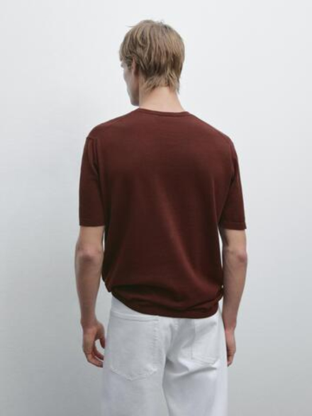 Massimo Dutti Хлопковая футболка с коротким рукавом, коричневый