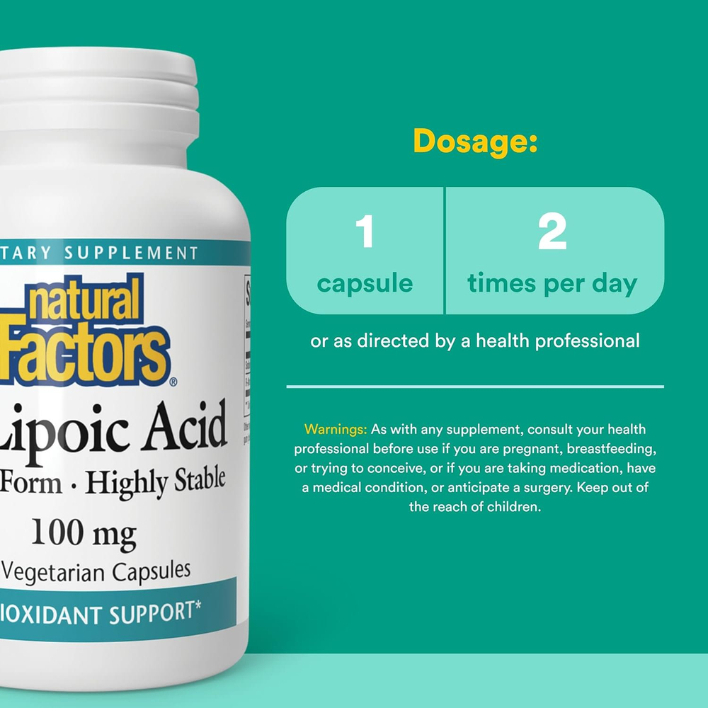 Natural Factors, R-липоевая кислота, 100 мг, 60 вегетарианских капсул