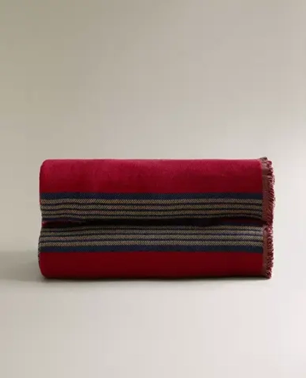 ZARA HOME ХЛОПКОВЫЙ ПЛЕД В ПОЛОСКУ, КРАСНЫЙ