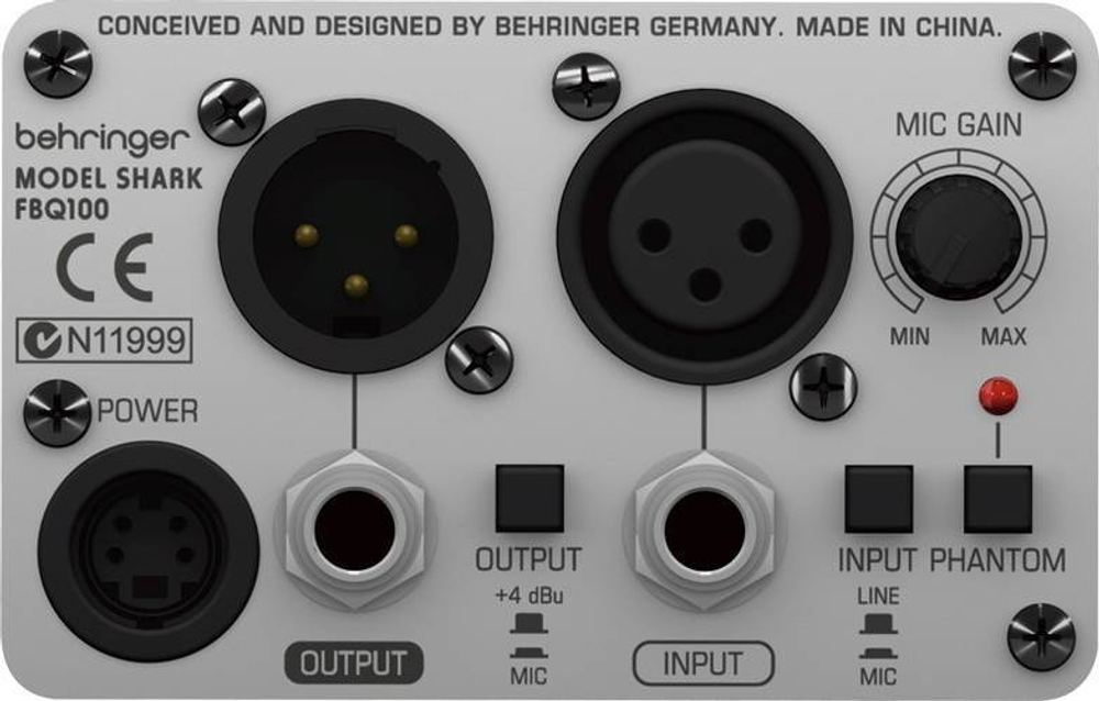 BEHRINGER FBQ100 подавитель обратной связи 8 полос с микрофонным предусилителем, функции компрессора, гейта, задержки