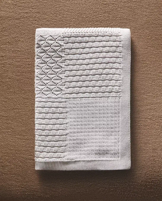 ZARA HOME ДЕТСКИЙ ПЛЕД В СТИЛЕ ПЭЧВОРК, СИНИЙ