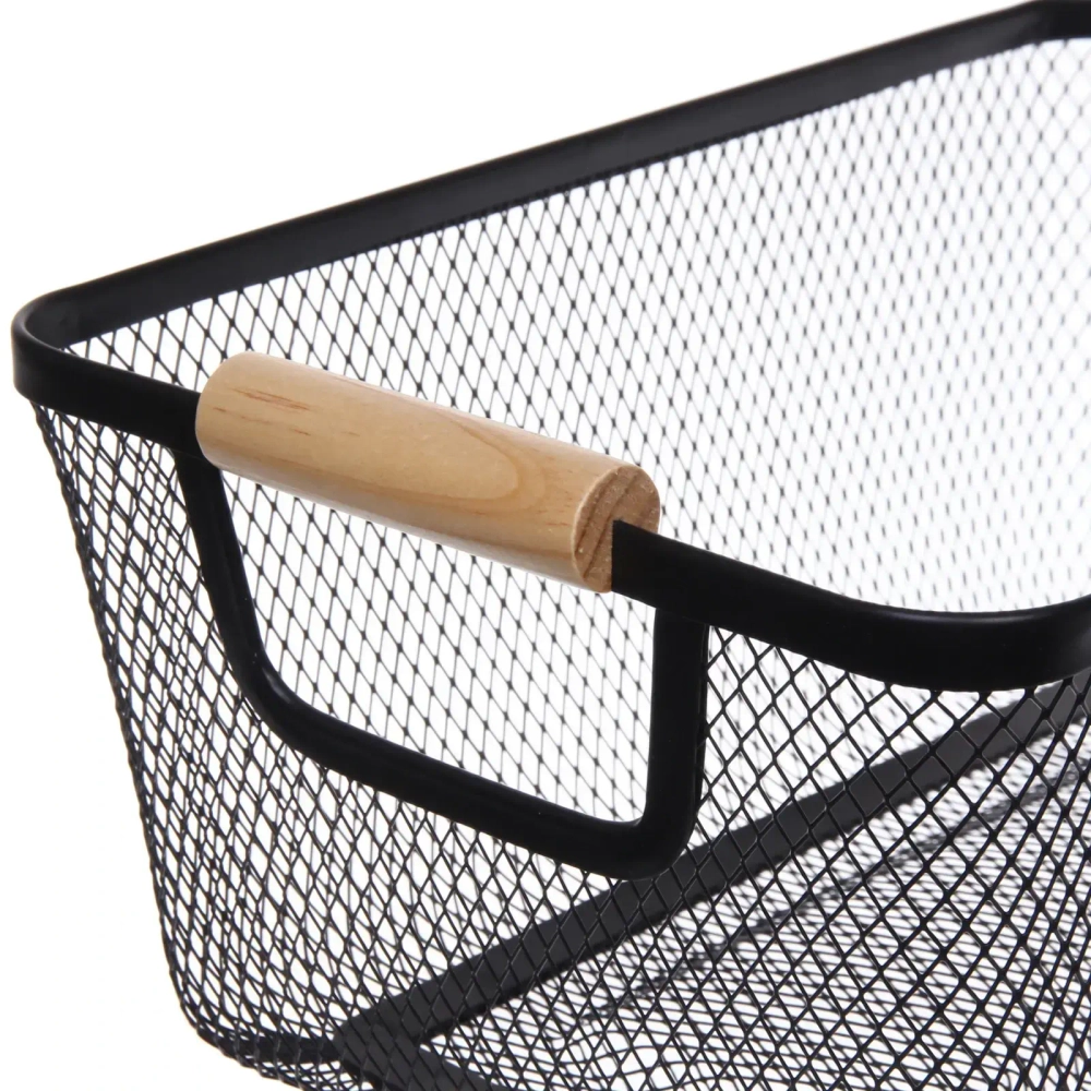 Корзина для хранения металлическая с деревянными ручками «ФАРГО», цвет чёрный, 20*13*30см (лейбл Селфи)