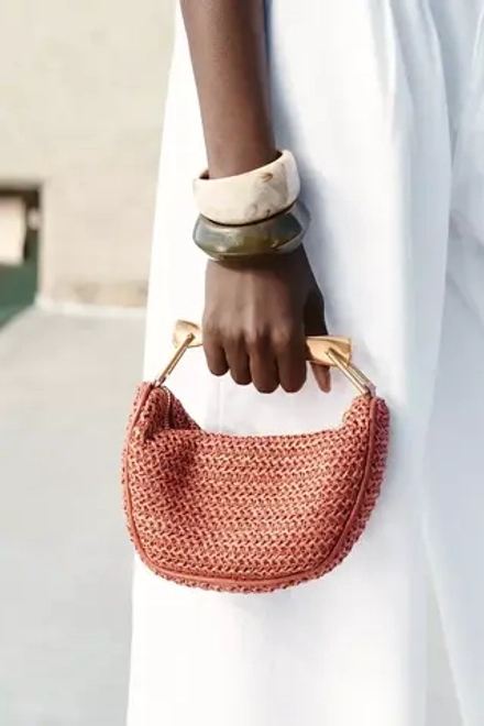 ZARA НЕБОЛЬШАЯ СУМКА С МЕТАЛЛИЧЕСКОЙ РУЧКОЙ, ОРАНЖЕВЫЙ
