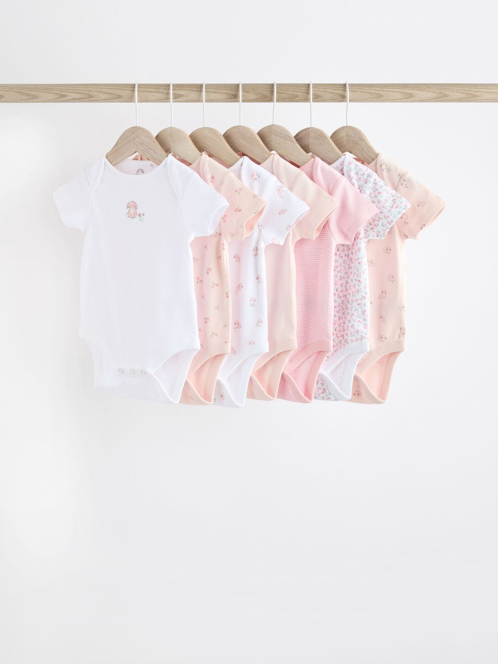 Боди с коротким рукавом для малышей Next K79-568, 7 шт., Белый, Розовый