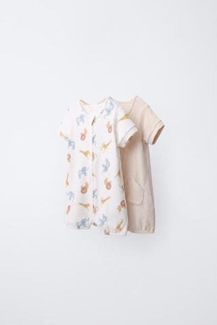 ZARA НАБОР ИЗ ДВУХ КОМБИНЕЗОНОВ С ЖИВОТНЫМИ, БЕЖЕВЫЙ