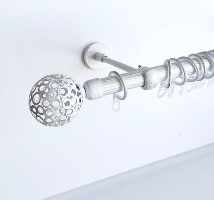 Карниз кованый рифленый для штор "Шар ажурный" d20 мм однорядный, цвет белое золото