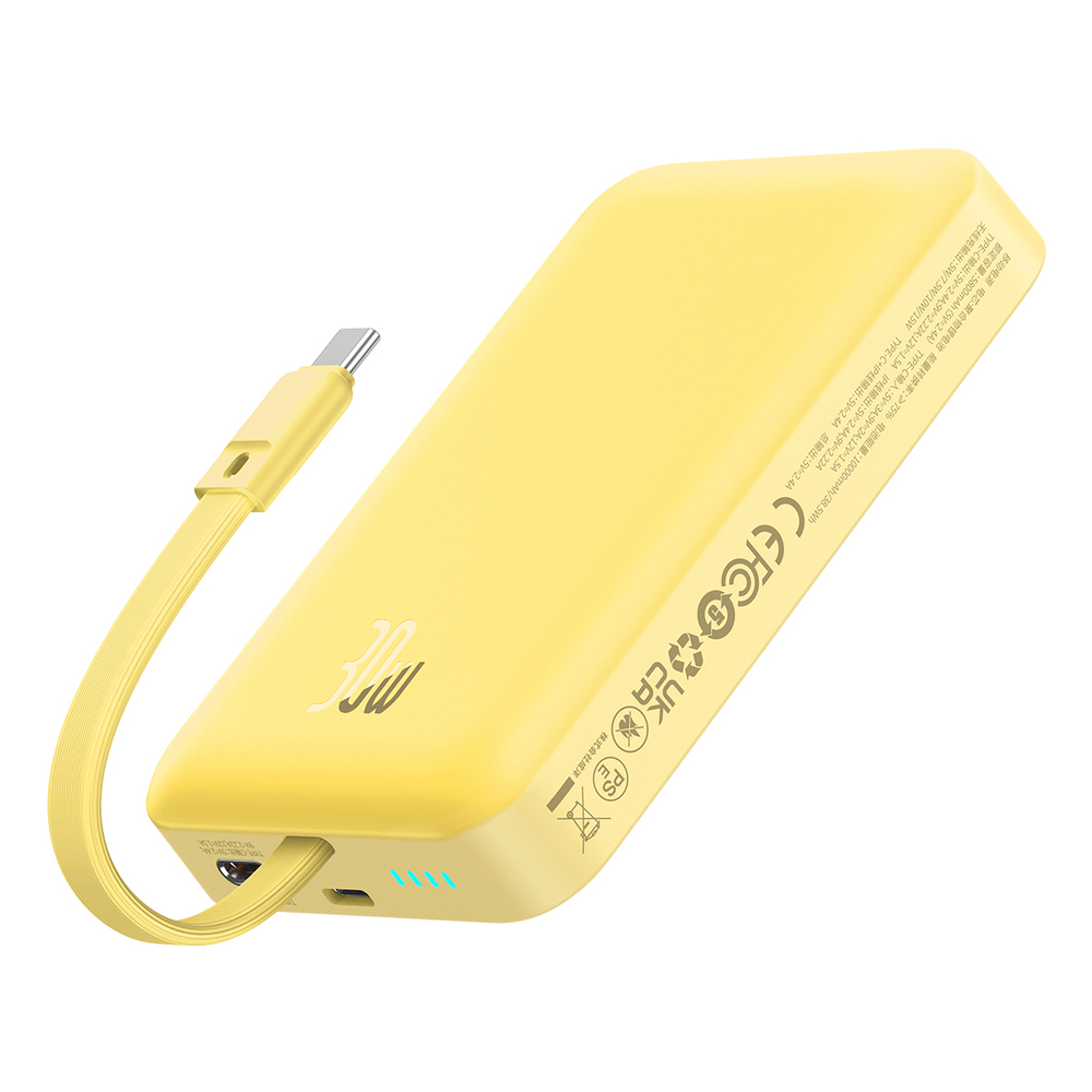 Внешний аккумулятор + Беспроводная зарядка Baseus Magnetic Mini Type-C Edition 2C+Qi 10000mAh 30W (MagSafe) - Lemon Yellow