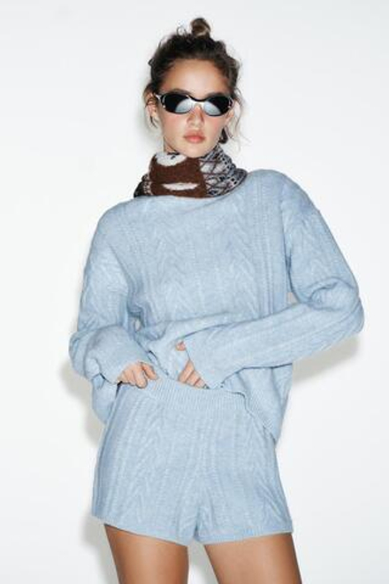 ZARA ШОРТЫ ИЗ СМЕСОВОЙ ШЕРСТИ, СВЕТЛО-ГОЛУБОЙ