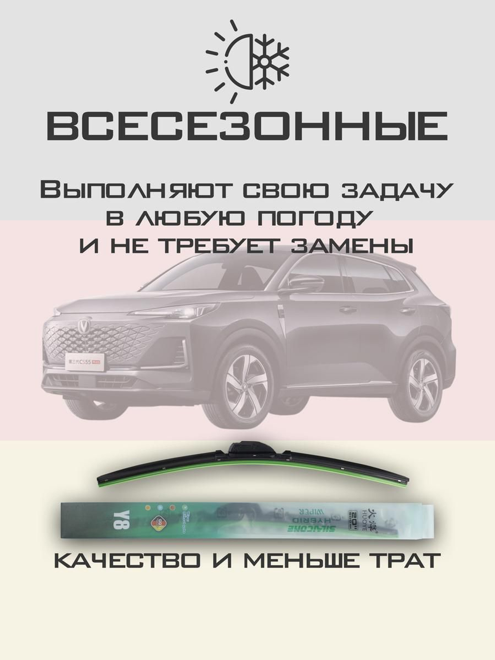 Щетки стеклоочистителя HUOYE Y8 600/450 мм на Changan CS55Plus | Push button