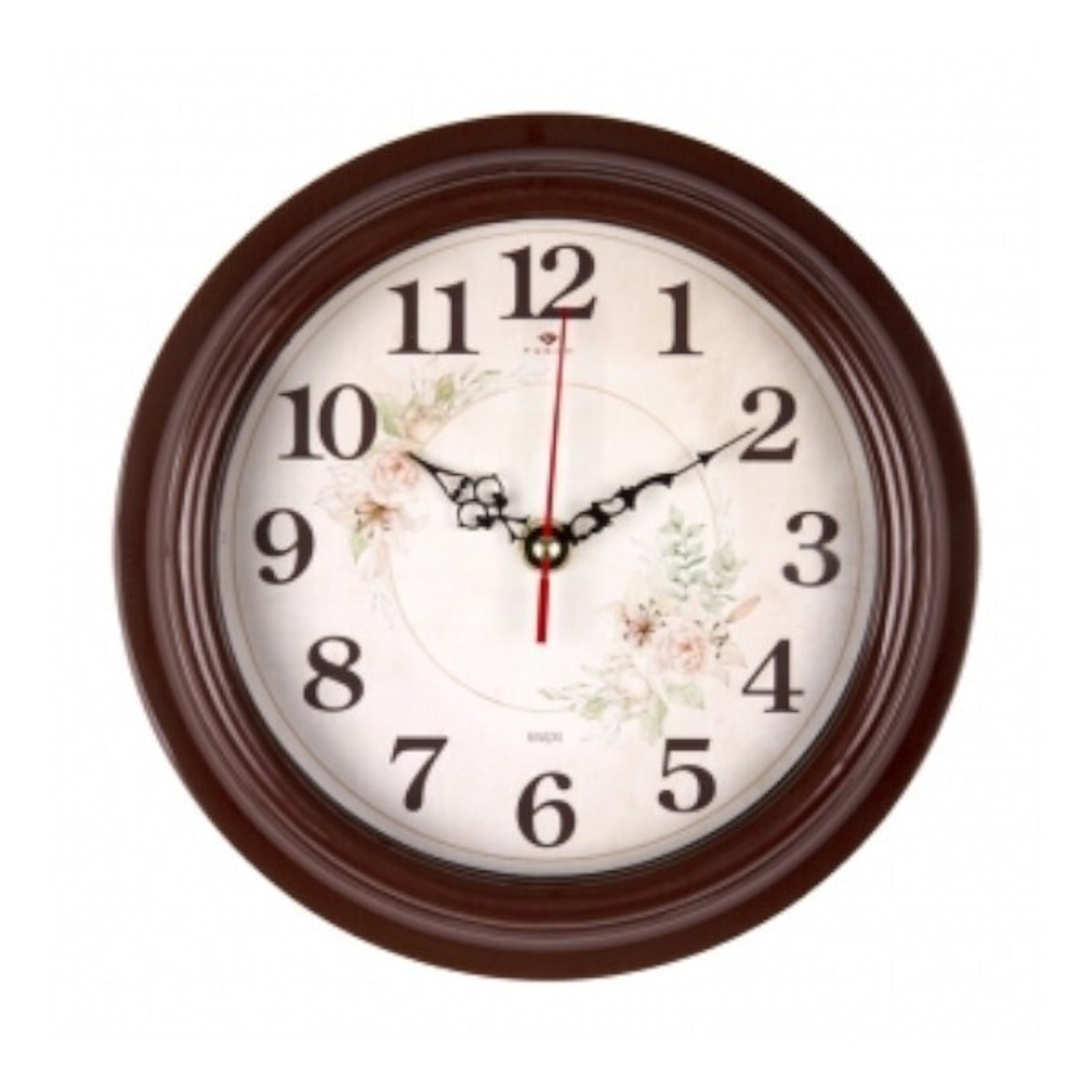 2121-007 Часы настенные круг d=21см, корпус коричневый "Розы" "Рубин"
