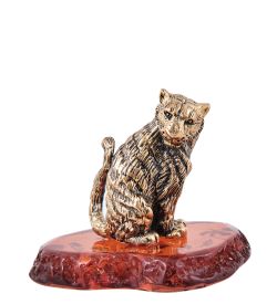 Народные промыслы AM-3975 Фигурка «Тигр Саванна Сидящий» (латунь, янтарь)