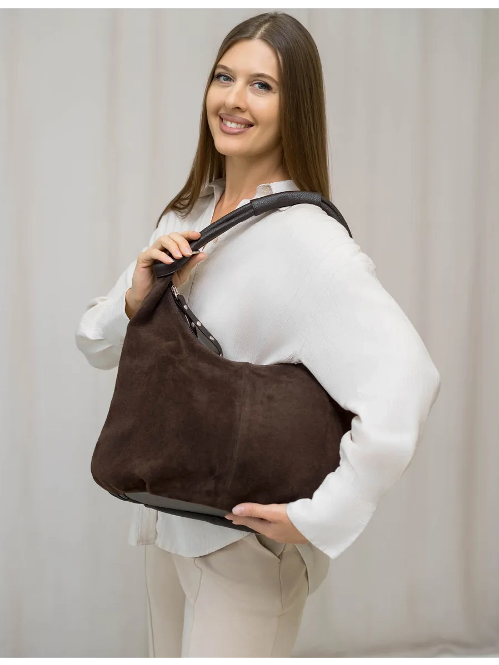 сумка большая через плечо шоппер натуральная замша