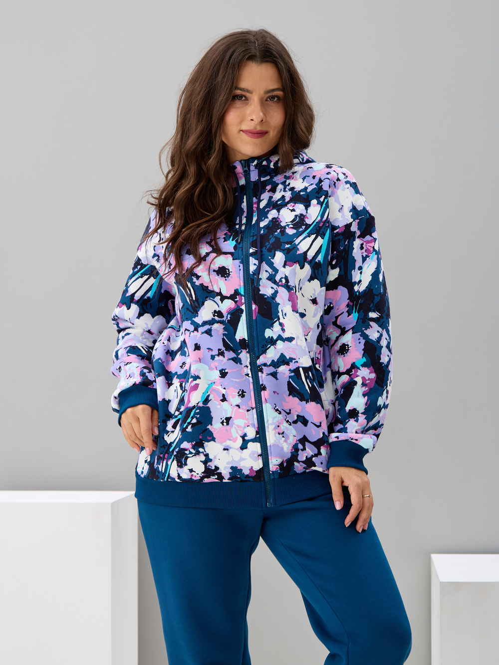 Олимпийка Офн-055Ц/петроль-цветочнаяфантазия