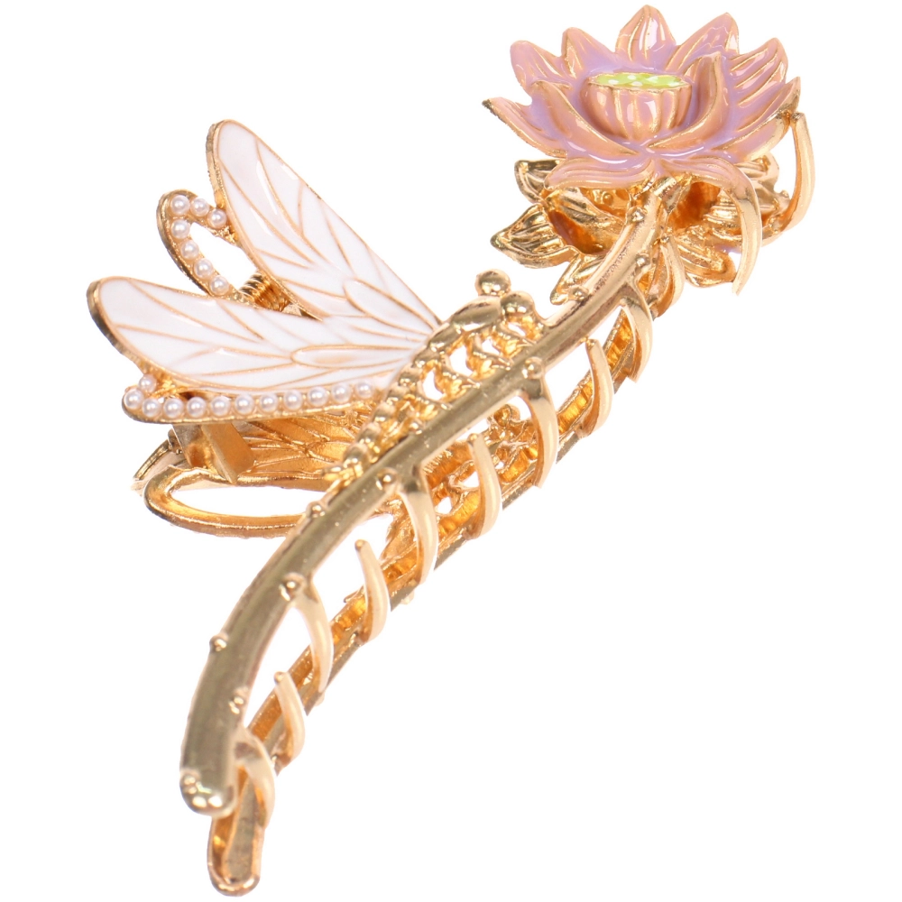 Заколка - краб для волос на блистере «ДЕ Палма», цветочек и стрекоза, цвет золото и серебро, 11.5*4см