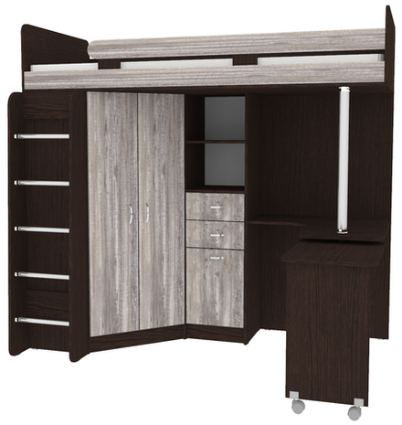 Кровать-чердак КарИВи Юниор 3 с металлической лестницей Венге Бетон