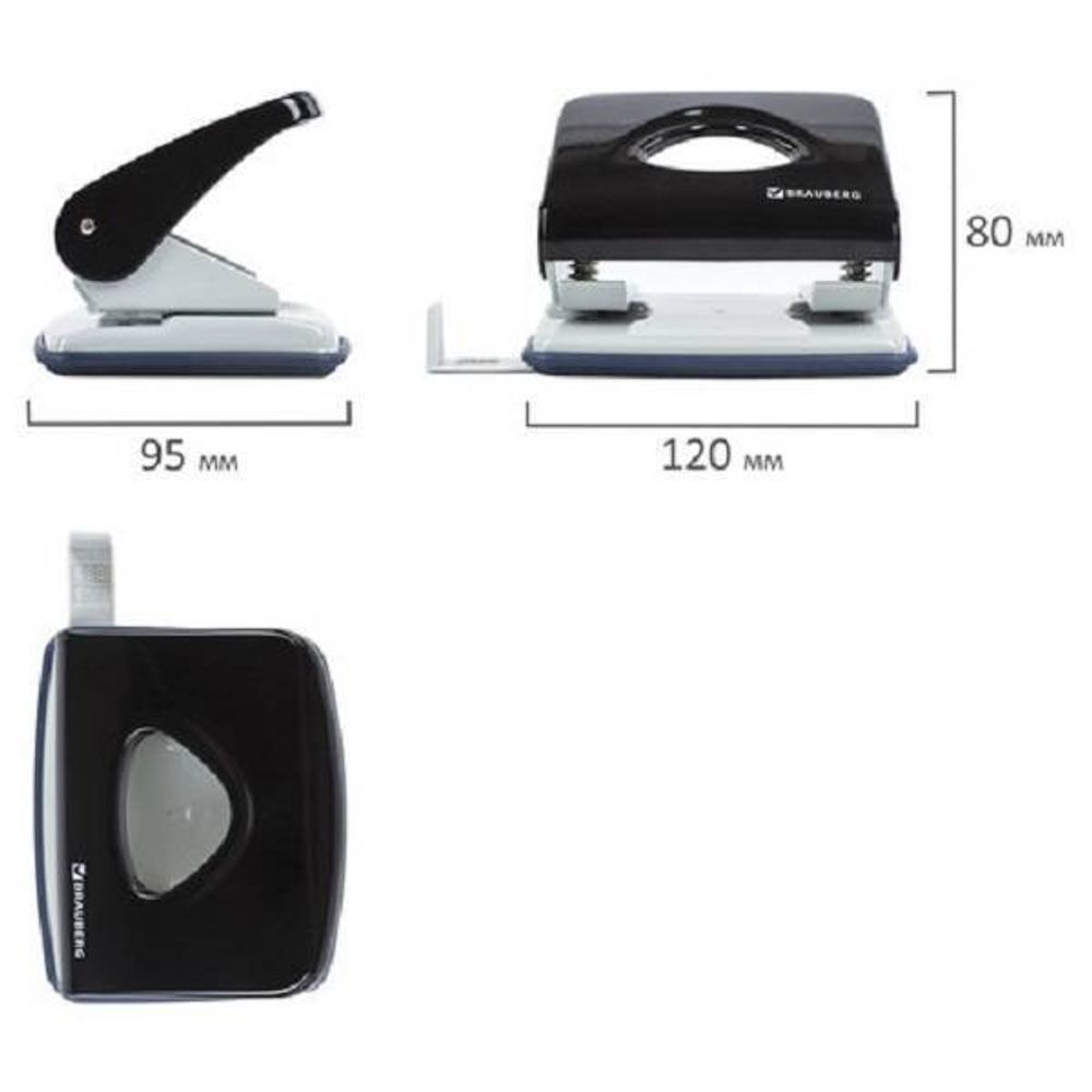 Дырокол до 30л, Brauberg, PN-100M, металлический, с линейкой, ассорти