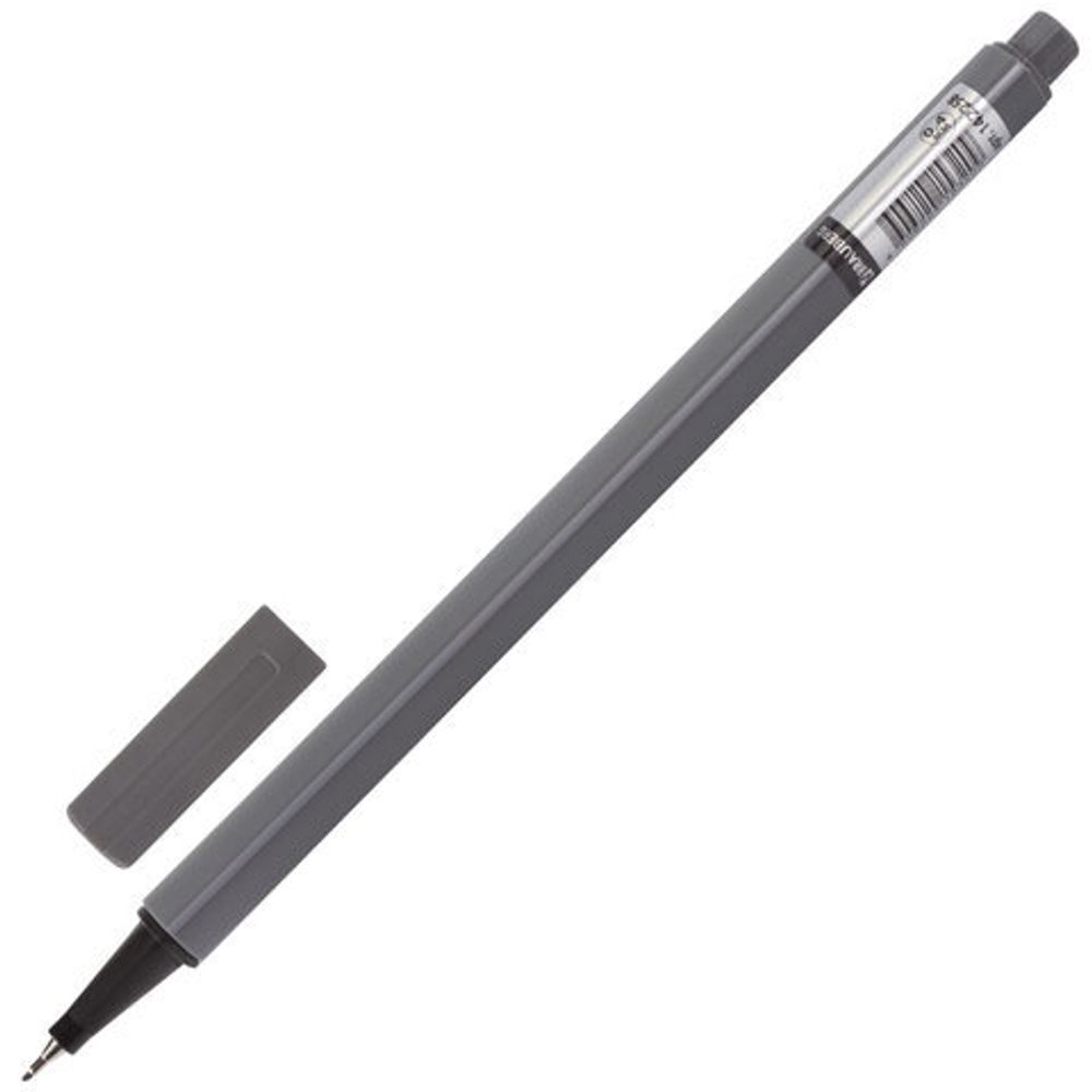 Ручка капиллярная (линер) BRAUBERG "Aero", СЕРАЯ, трехгранная, металлический наконечник, линия письма 0,4 мм, 142258