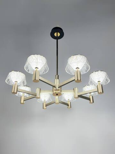 Люстра потолочная светодиодная на штанге Lanbos, 8 LED ламп, 64 Вт, 25 кв м, золото