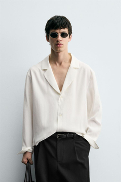 ZARА РУБАШКА BOXY-FIT ИЗ СТРУЯЩЕЙСЯ ТКАНИ, БЕЛЫЙ