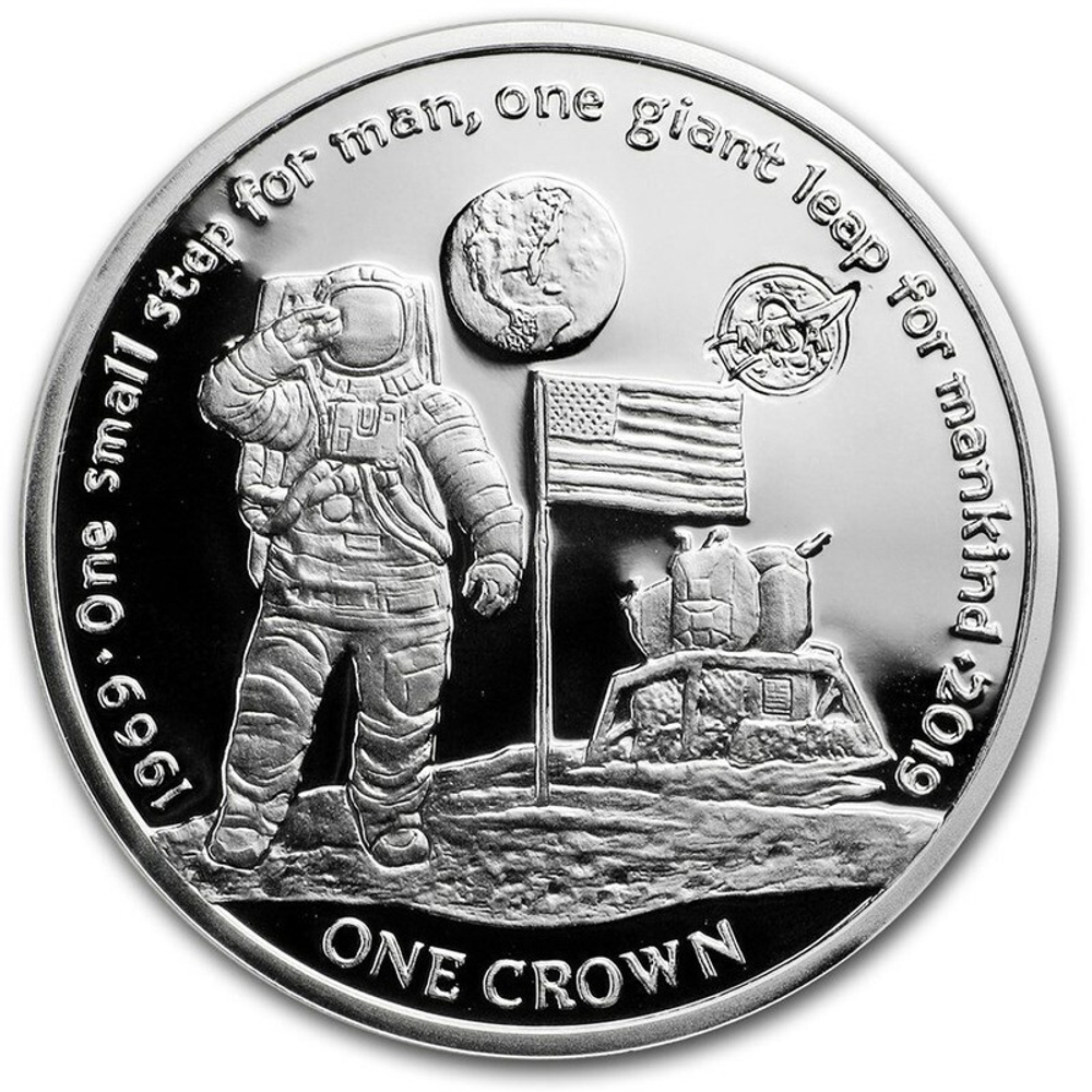 1 крона. Высадка на Луну 50 лет Космос Луноход. Остров Вознесения. 2019 год. PROOF