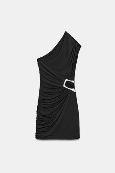 ZARA КОРОТКОЕ ПЛАТЬЕ СО СБОРКАМИ И БЛЕСКОМ, ЧЕРНЫЙ