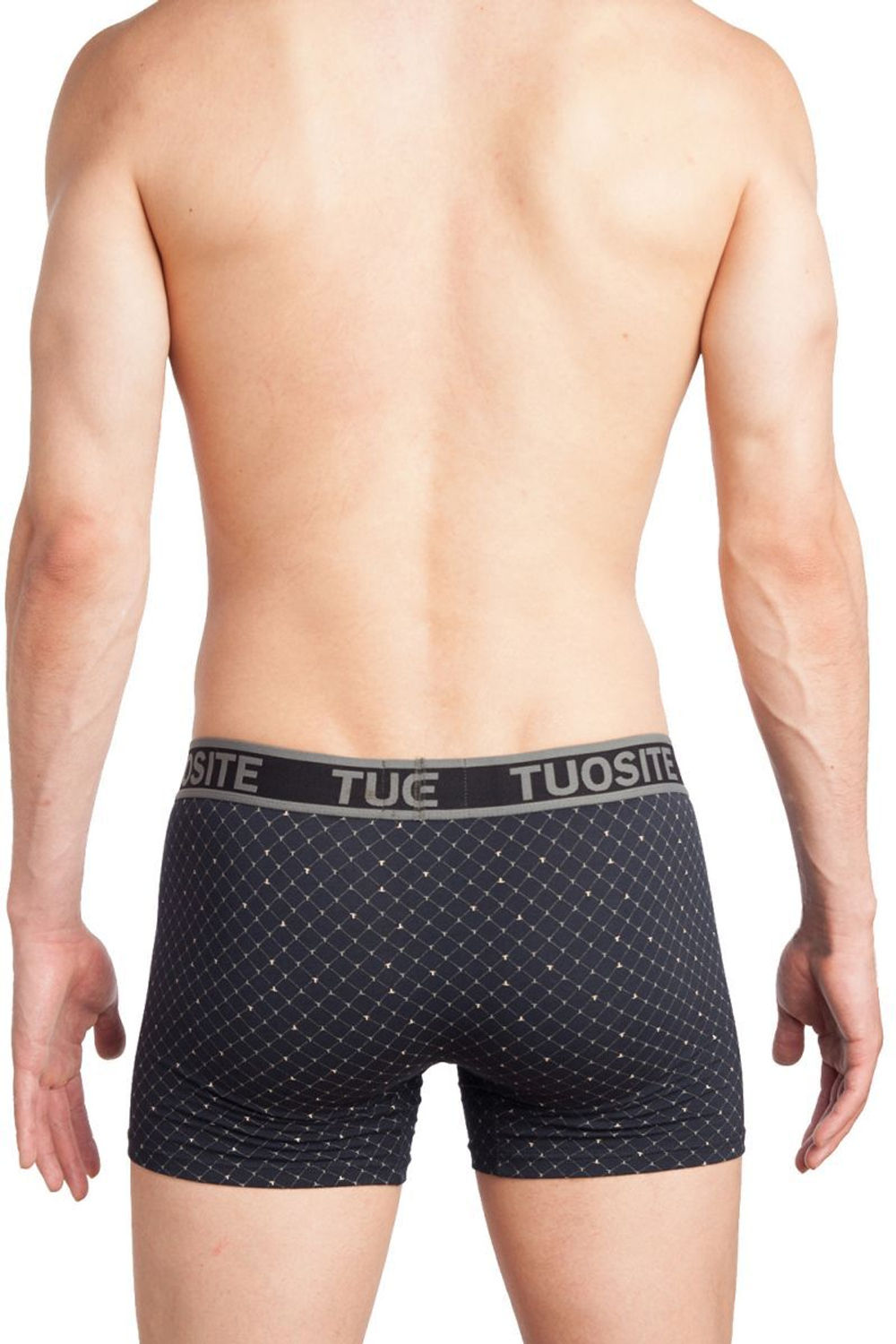 Удлиненные трусы-боксеры с принтом-решеткой (Размер: XL) (Цвет: синий)