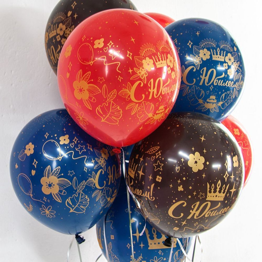 Шар (12"/30 см) С Юбилеем! (короны), Ассорти, пастель, 5 ст 25 шт.