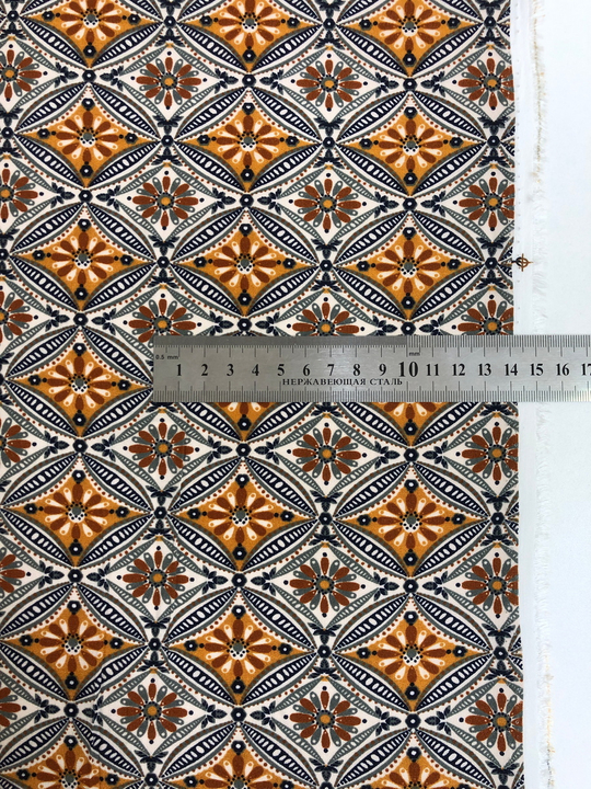 Штапель принт узор коричн, черный на молочном