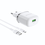 Зарядное устройство Borofone BA36A 18W QC3.0 3A USB + кабель microUSB White
