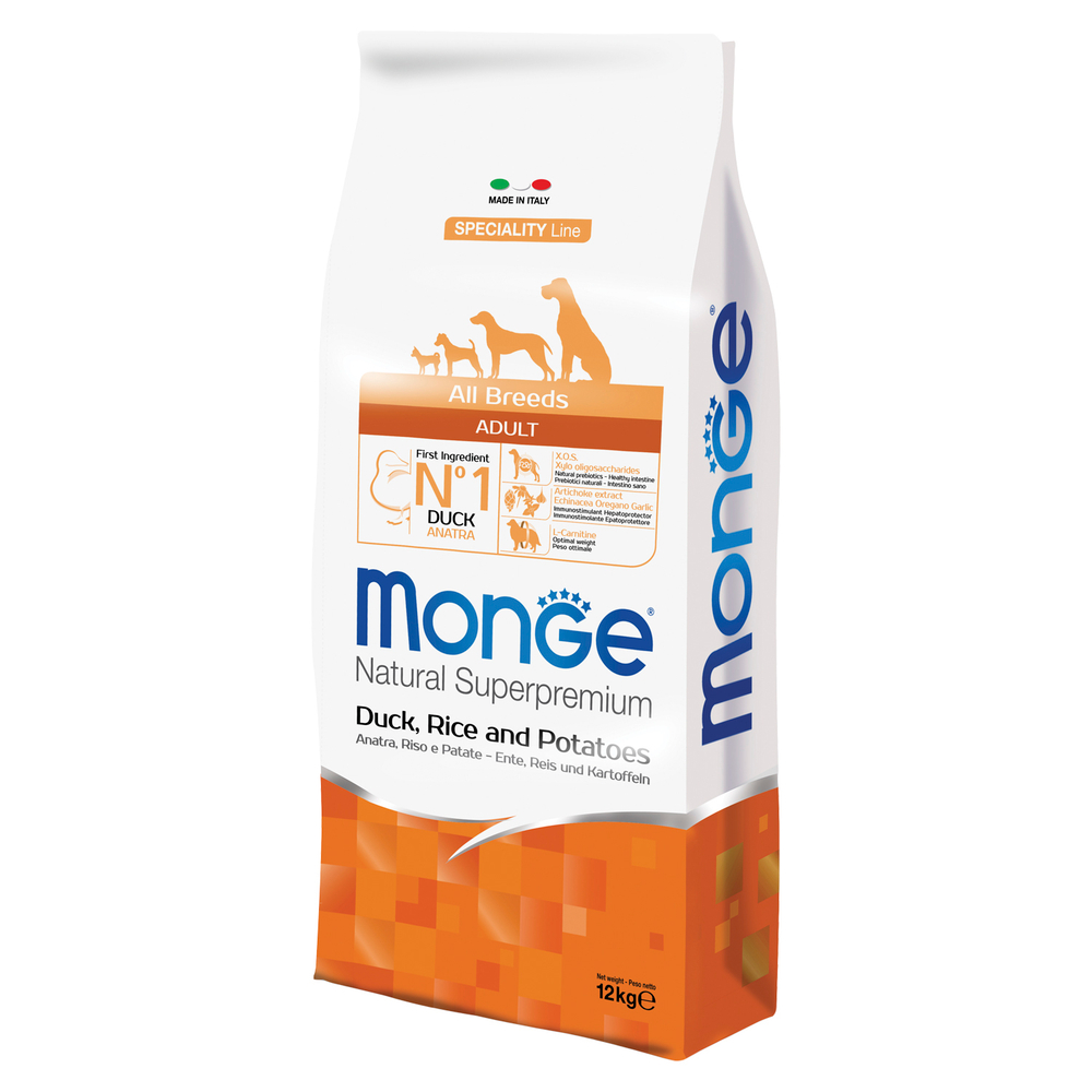 Monge Dog Monoprotein корм для собак всех пород утка с рисом и картофелем 12 кг