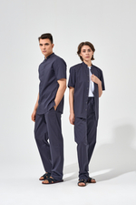 Рубашка китель с прямой застежкой темно-серая, короткий рукав