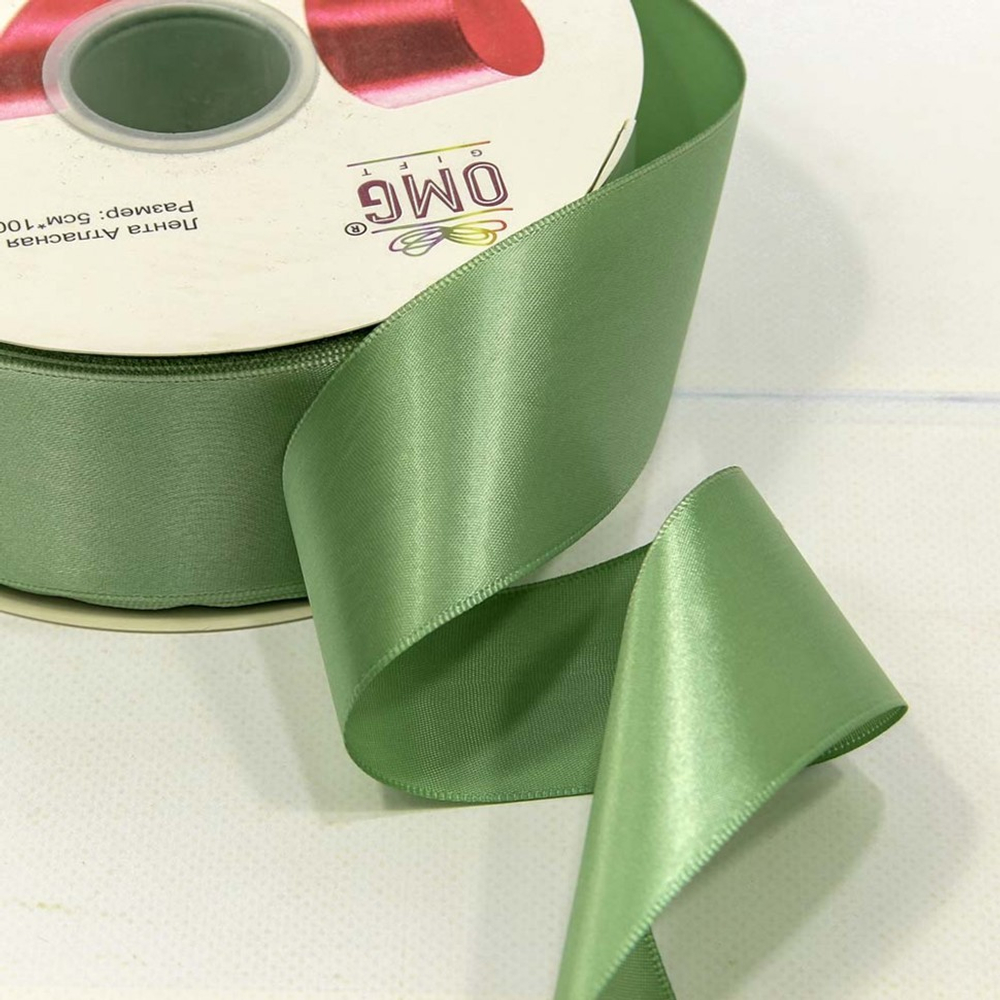 Лента Атласная 5см х 110м Полиэстер класс А (Зеленый)