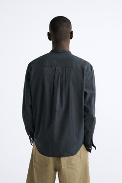 ZARA РУБАШКА ИЗ ЖАТОГО ХЛОПКА, ТЕМНО-СЕРЫЙ