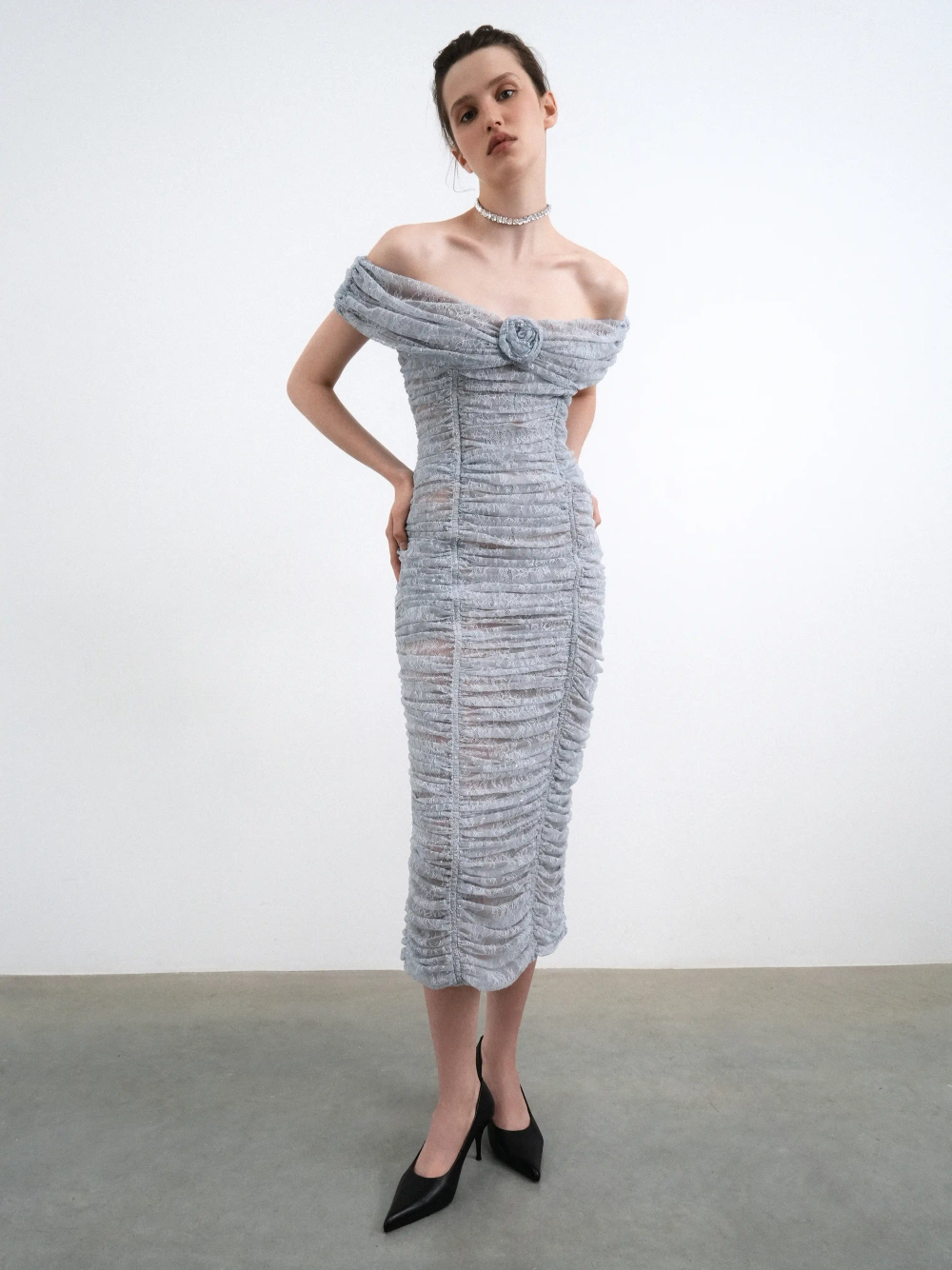 Фиби миди (Fibi midi), платье миди из голубого кружева