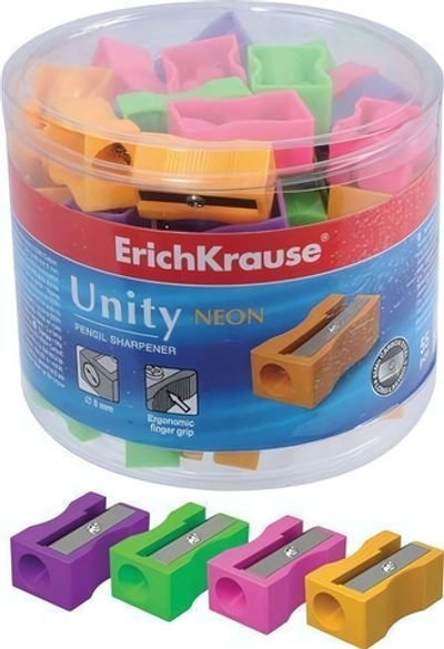 Точилка пластик. "UNITY NEON" одно отверстие в ассорт.(Erich Krause)