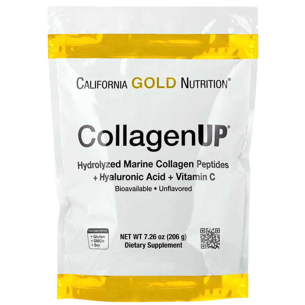 California Gold Nutrition, CollagenUP®, гидролизованные пептиды морского коллагена с гиалуроновой кислотой и витамином C, с нейтральным вкусом, 206 г (7,26 унции)