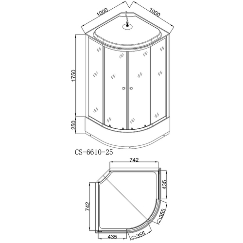 Душевая кабина Loranto 100х100х215 поддон 25 см черный кирпичный узор, серое стекло 4мм профиль черный (CS-6610-25GB 100)