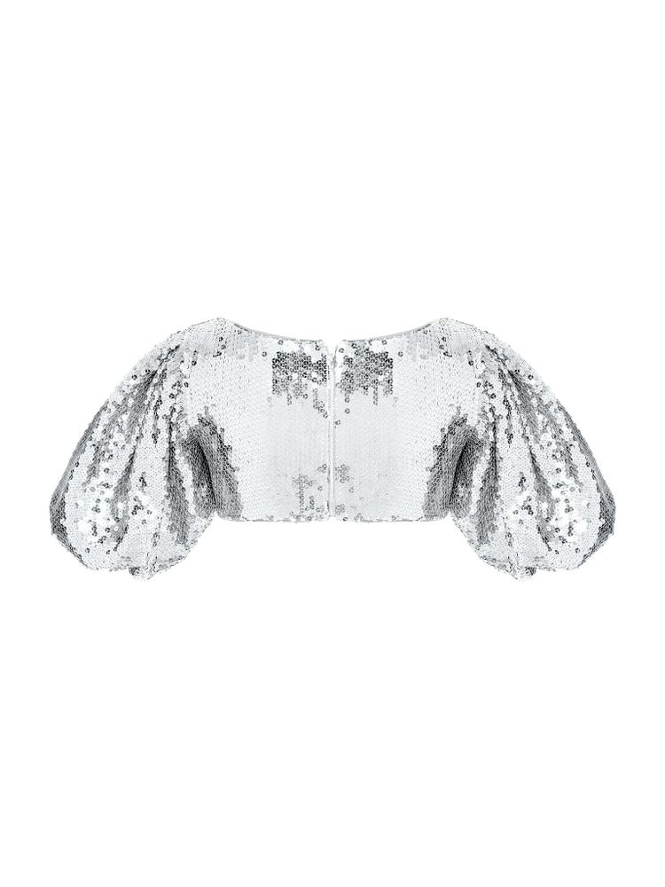 Укороченный топ из пайеток с объемными рукавами